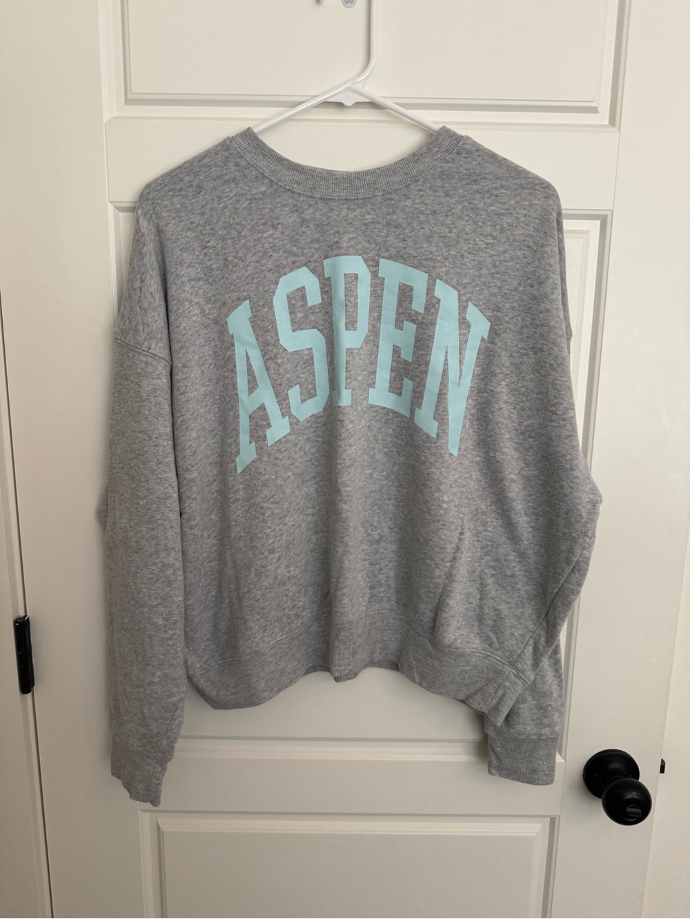 Grayson Threads Gray Crewneck with Light Blue ASPEN Graphic